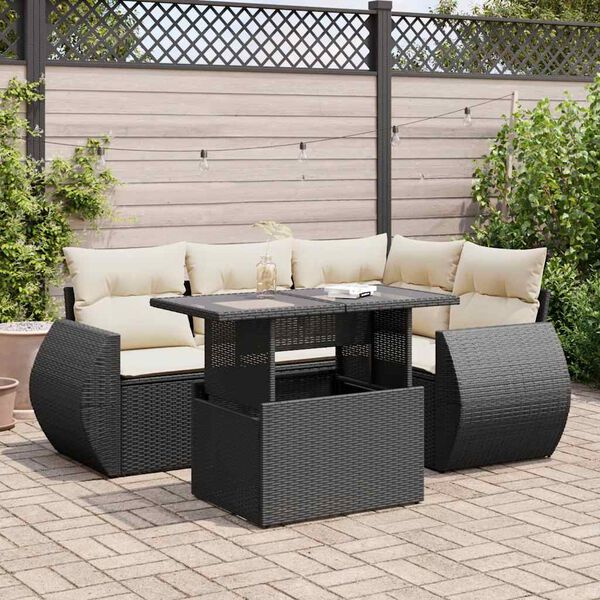 vidaXL Set Divani da Giardino 5 pz con Cuscini in Polyrattan Nero