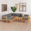 vidaXL Set Divani Giardino 10 pz Cuscini Grigi Legno Massello di Teak