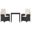 vidaXL Set da Pranzo per Giardino con cuscino 3 pcs Nero polyrattan