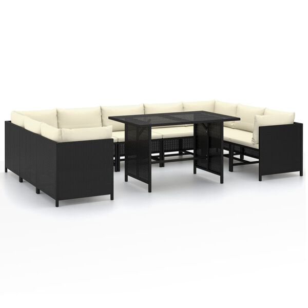 vidaXL Set Divani da Giardino 10 pz con Cuscini in Polyrattan Nero