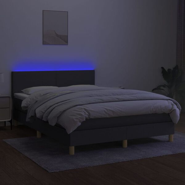 vidaXL Letto a Molle Materasso e LED Grigio Scuro 140x190cm in Tessuto
