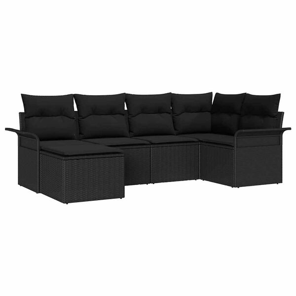 vidaXL Set Divano da Giardino con cuscino 6 pcs Nero polyrattan