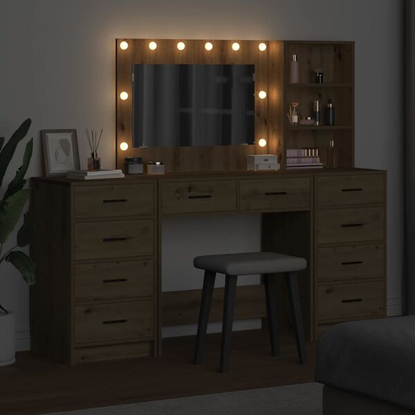 vidaXL Tavolo da Trucco 3 pcs Rovere artigianale Legno multistrato