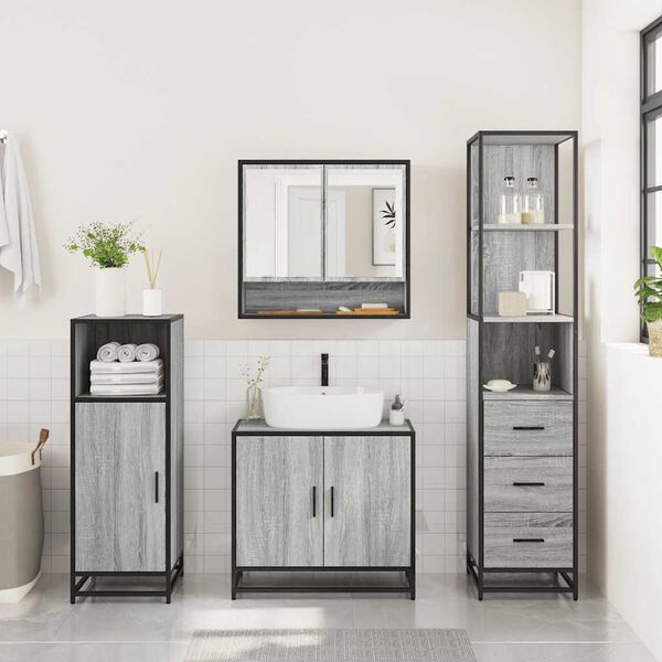 vidaXL Set Mobili da Bagno 3 pz Grigio Sonoma in Legno Multistrato