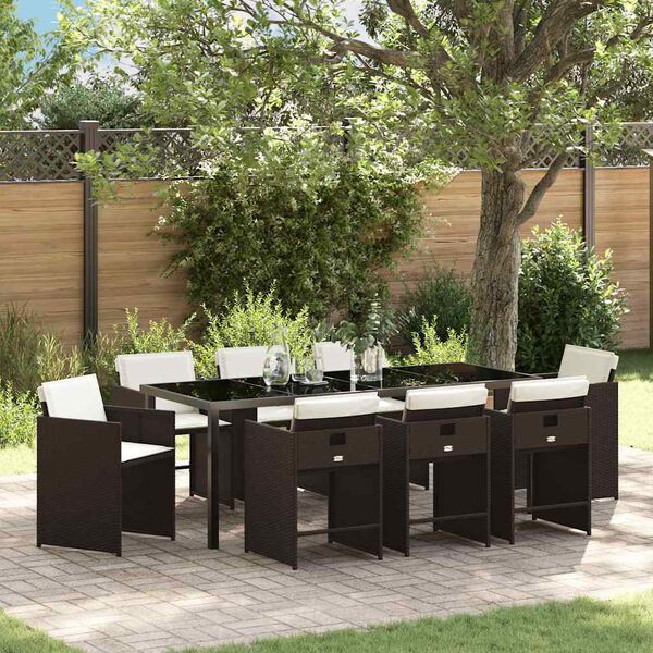 vidaXL Set da Pranzo per Giardino 9 pcs Marrone polyrattan