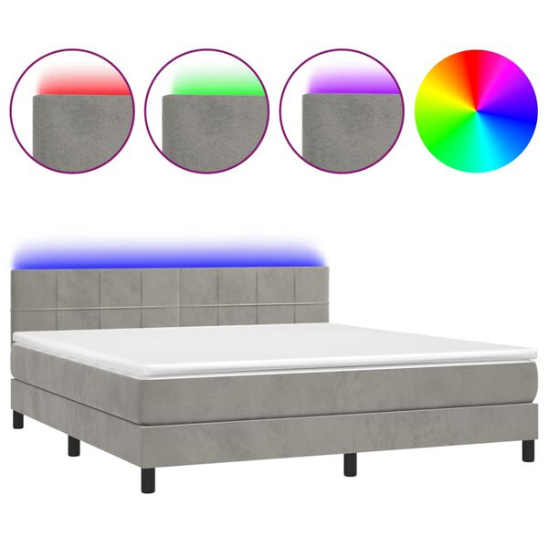 vidaXL Letto a Molle con Materasso e LED Grigio Chiaro 180x200 cm Velluto
