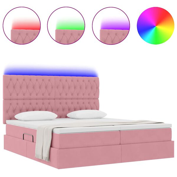 vidaXL Letto con luci a strisce a LED Rosa 200 x 200 cm Velluto