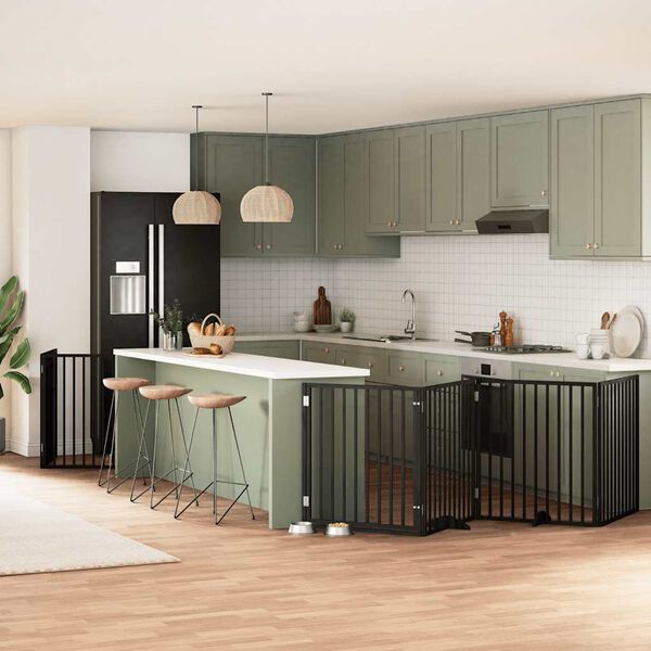 vidaXL Cancello Cani Porta Pieghevole Nero 10 Pannelli 800 cm Pioppo