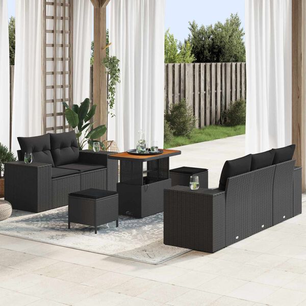vidaXL Set Divano da Giardino 8 pcs Nero polyrattan