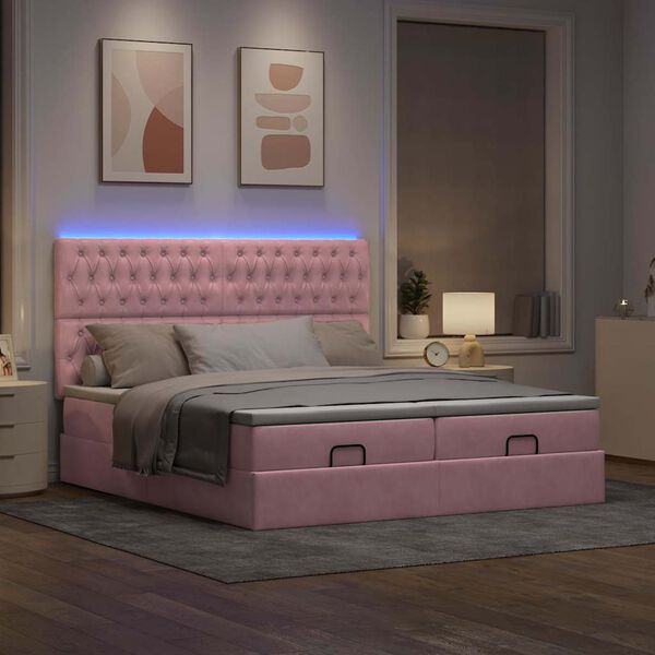 vidaXL Struttura Letto Pouf con Materassi Rosa 200x200 cm Velluto