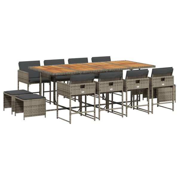 vidaXL Set da Pranzo da Giardino 13pz con Cuscini Grigio in Polyrattan