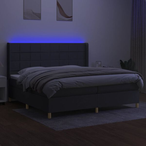 vidaXL Letto a Molle Materasso e LED Grigio Scuro 200x200cm in Tessuto