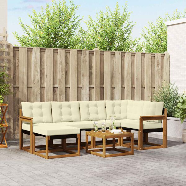 vidaXL Set di divani da esterno con cuscino 7 pcs Naturale e Crema