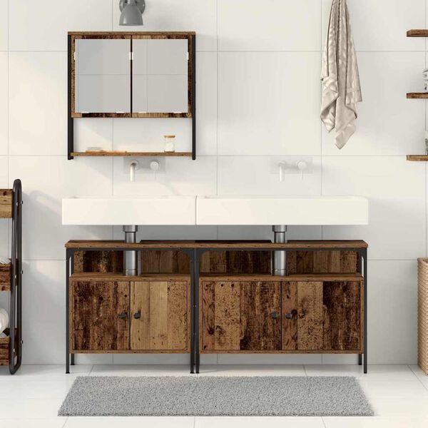 vidaXL Set di mobili per il bagno 3 pcs Marrone Legno multistrato