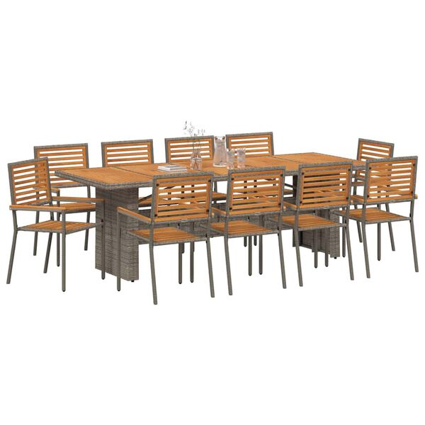 vidaXL Set da Pranzo per Giardino 11 pcs Grigio e Marrone polyrattan