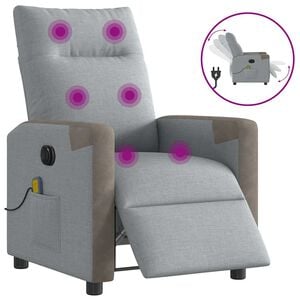 vidaXL Poltrona Reclinabile Massaggio Elettrica Grigio Chiaro Tessuto