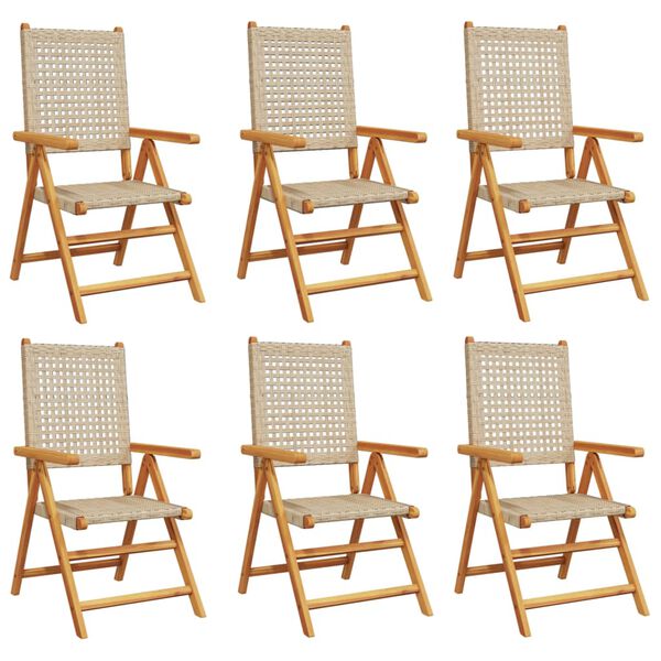 vidaXL Sedie Giardino Reclinabili 6pz Beige Polyrattan Legno Massello
