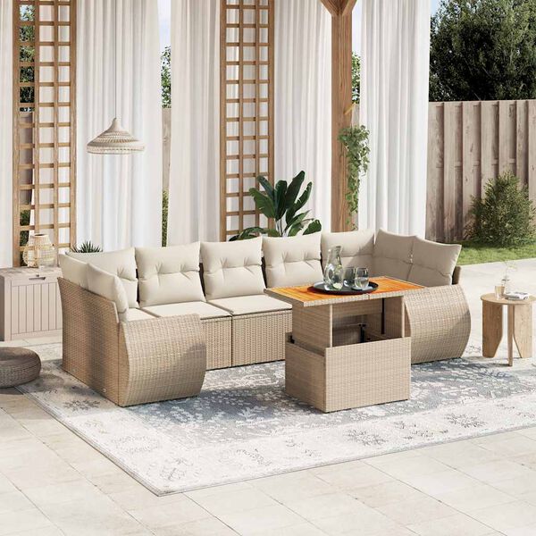 vidaXL Set Divano da Giardino 8 pz con Cuscini Beige in Polyrattan