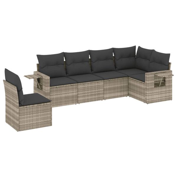 vidaXL Set Divano da Giardino 6pz con Cuscini Grigio Chiaro Polyrattan