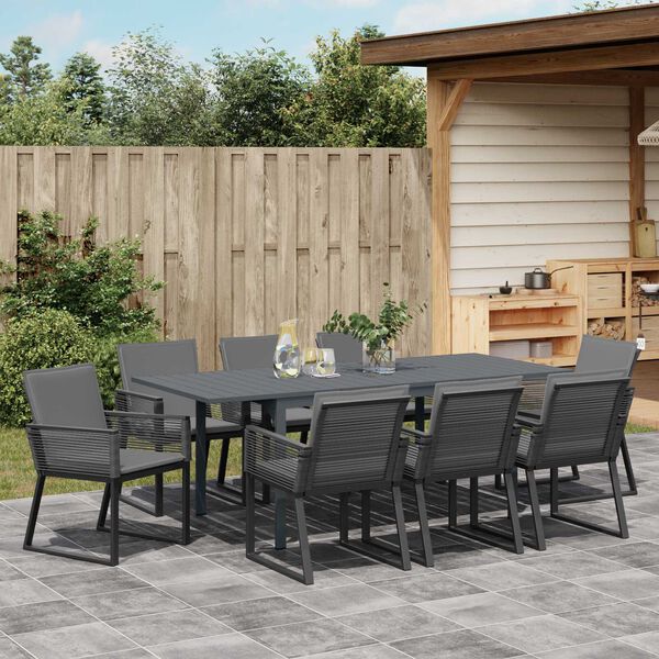vidaXL Set da Pranzo per Giardino 9 pcs Nero polyrattan