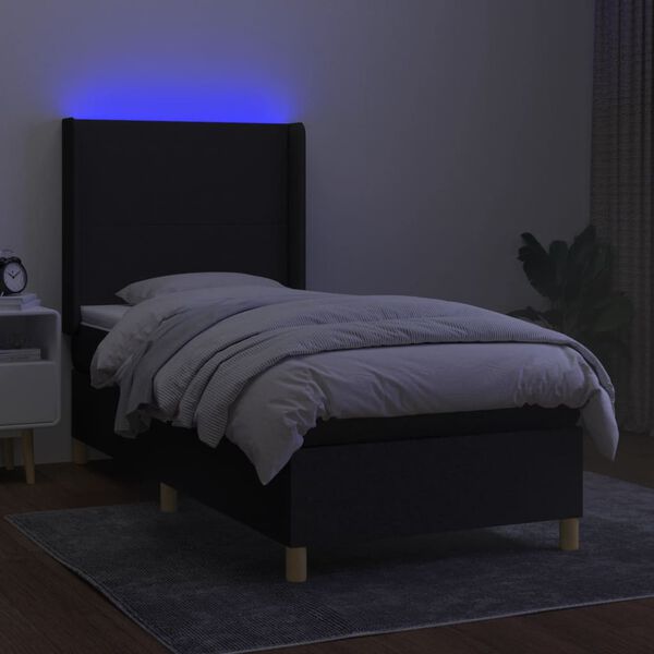 vidaXL Letto a Molle con Materasso e LED Nero 90x190 cm in Tessuto