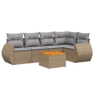 vidaXL Set Divano da Giardino 6 pz con Cuscini Beige in Polyrattan