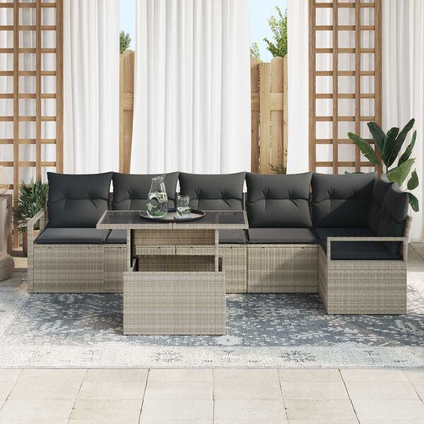 vidaXL Set Divano da Giardino 7 pcs Grigio chiaro Poly Rattan