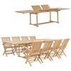 vidaXL Set da Pranzo per Esterni 9 pz 180-280x100x75 cm Teak Massello