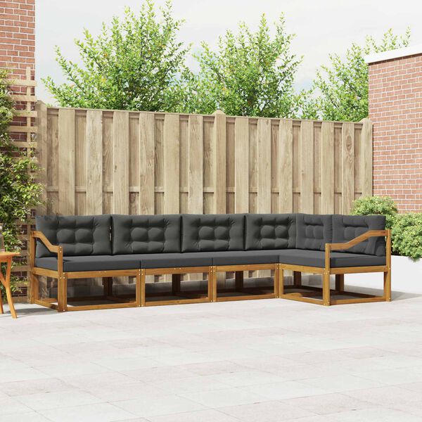 vidaXL Set di divani da esterno con cuscino 5 pcs Naturale e Antracite