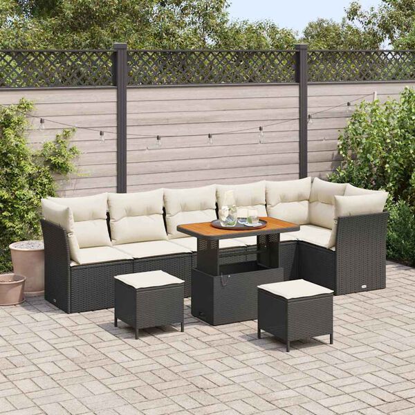 vidaXL Set Divano da Giardino con cuscino 9 pcs Nero e crema