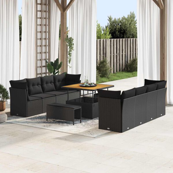 vidaXL Set Divano da Giardino con cuscino 11 pcs Nero polyrattan