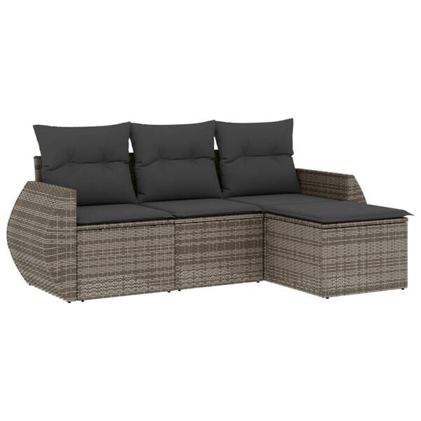 vidaXL Set Divani da Giardino 4 pz con Cuscini in Polyrattan Grigio