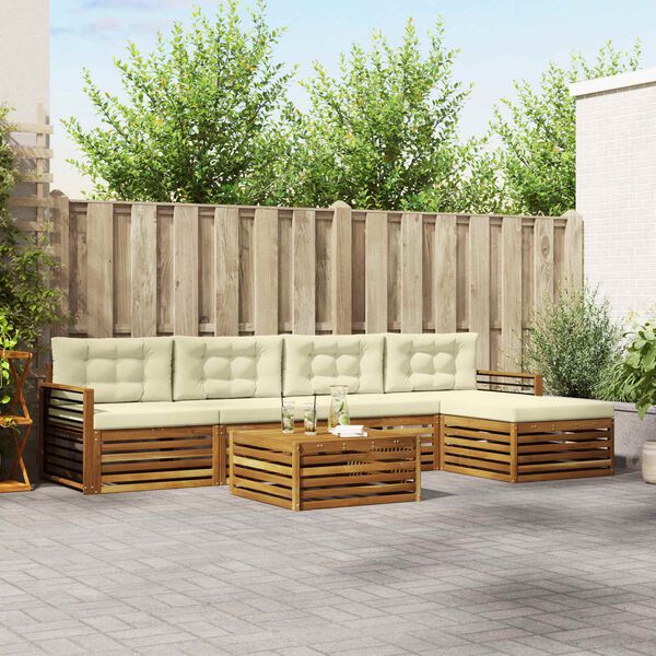 vidaXL Set di divani da esterno con cuscino 6 pcs Naturale e Crema