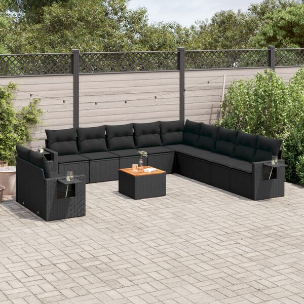 vidaXL Set Divani da Giardino 12 pz con Cuscini Nero in Polyrattan