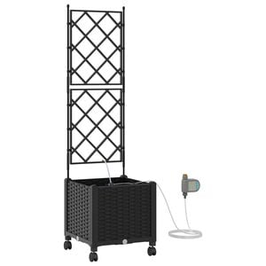vidaXL Vaso da Giardino con Irrigazione e Ruote Nero 40 x 40 x 148 cm