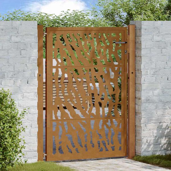 vidaXL Cancello da giardino 100x150 cm in acciaio corten con design a traccia