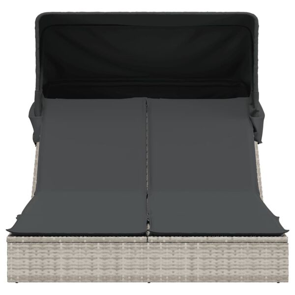 vidaXL Lettino Doppio Baldacchino e Cuscini Grigio Chiaro Polyrattan