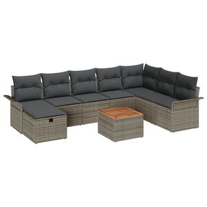 vidaXL Set Divano da Giardino con cuscino 9 pcs Grigio polyrattan