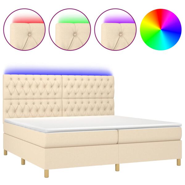 vidaXL Letto a Molle Materasso e LED bianco 200x200cm in Tessuto