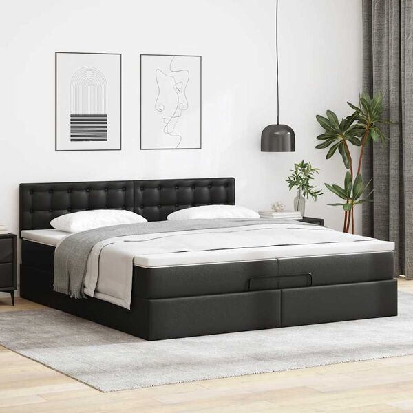 vidaXL Struttura Letto Pouf con Materassi Nero 200x200 cm Similpelle