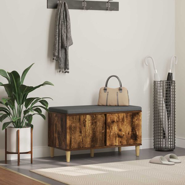 vidaXL Panca per ingresso con cuscino Rovere fum&eacute; 80 x 38 x 46 cm