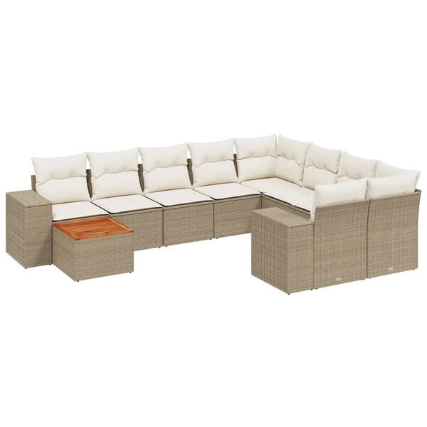 vidaXL Set Divano da Giardino 10 pz con Cuscini Beige in Polyrattan