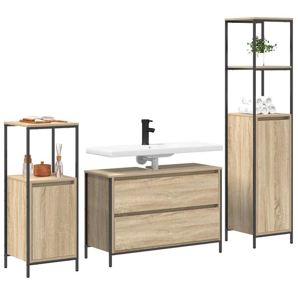 vidaXL Set di mobili per il bagno con cassetto 3 pcs Rovere Sonoma