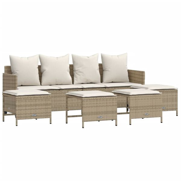 vidaXL Set Divano da Giardino 5 pz con Cuscini Beige in Polyrattan