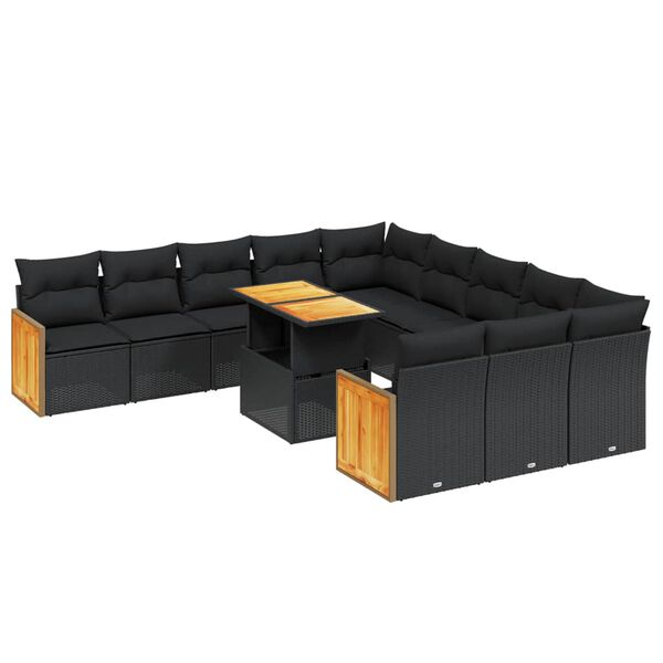 vidaXL Set Divani da Giardino 11 pz con Cuscini in Polyrattan Nero