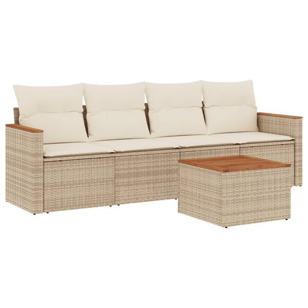 vidaXL Set Divano da Giardino 5 pz con Cuscini Beige in Polyrattan
