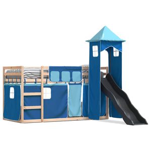 vidaXL Letto a Castello con Scivolo e Tende Blu 80x200 cm