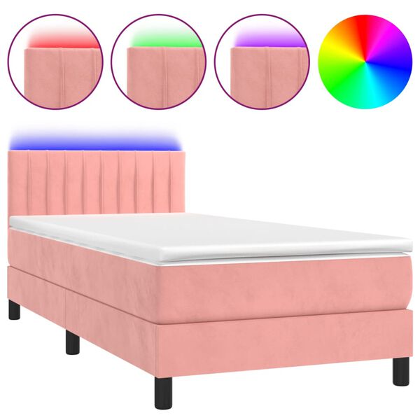 vidaXL Letto a Molle con Materasso e LED Rosa 100x200 cm in Velluto