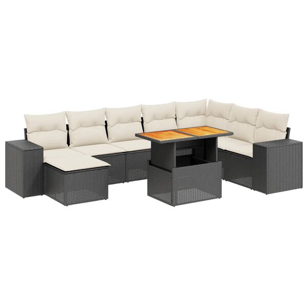 vidaXL Set Divani da Giardino 9 pz con Cuscini Nero in Polyrattan