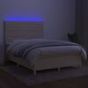 vidaXL Letto a Molle con Materasso e LED Crema 140x190 cm in Tessuto